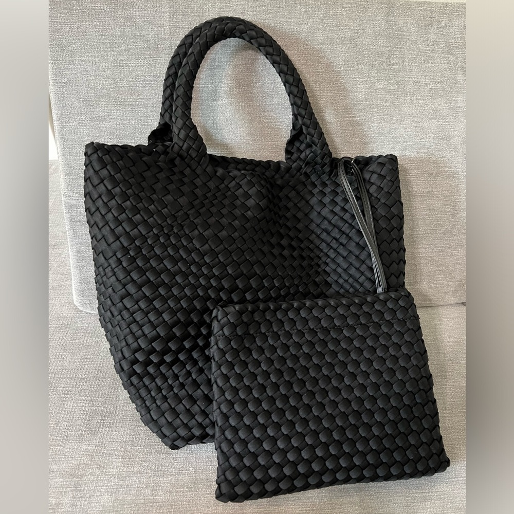 Black Neoprene Woven Tote Bag